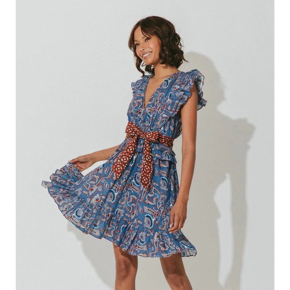 CLEOBELLA Elara Mini Dress| Lazuli Color NO SASH Size L Ruffles Feminine